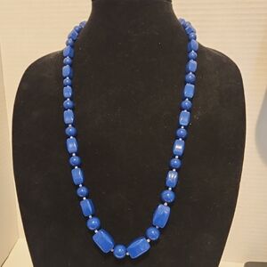 Elegant Chunky Deep Blue Beaded Necklace With Two Sets Of Earrings Included.